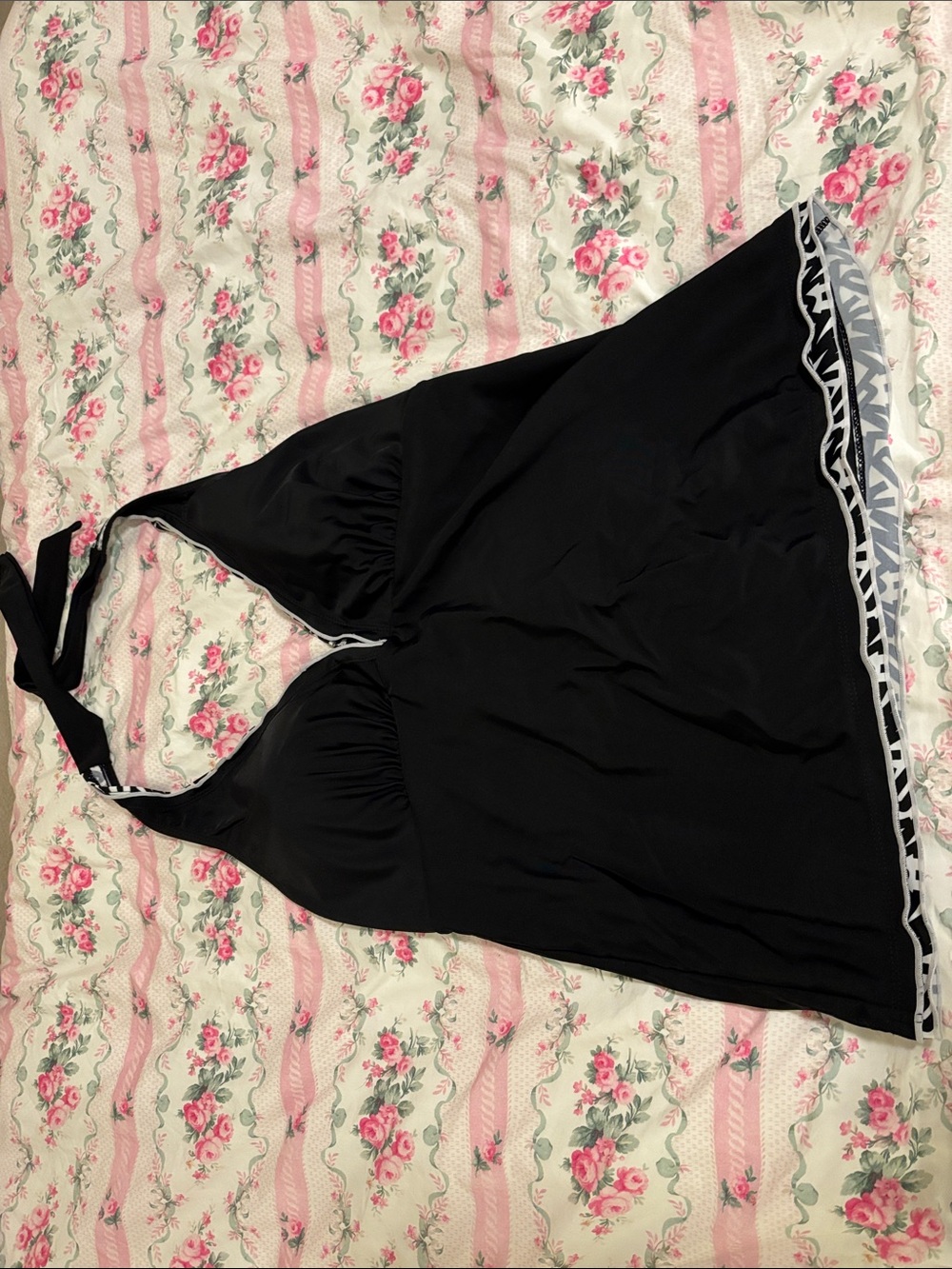 Black Halter Swim top with Decorative Trim